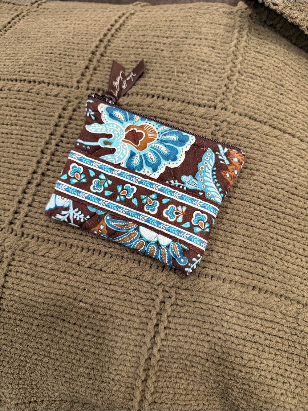 Vera Bradley Brown and Turquoise Floral Coin Pouch - Picture 2 of 4